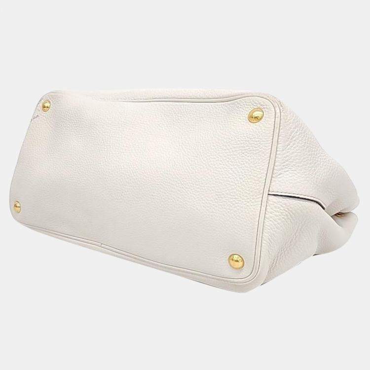 Pre Owned Prada Ivory Leather Vitello Daino Tote Bag