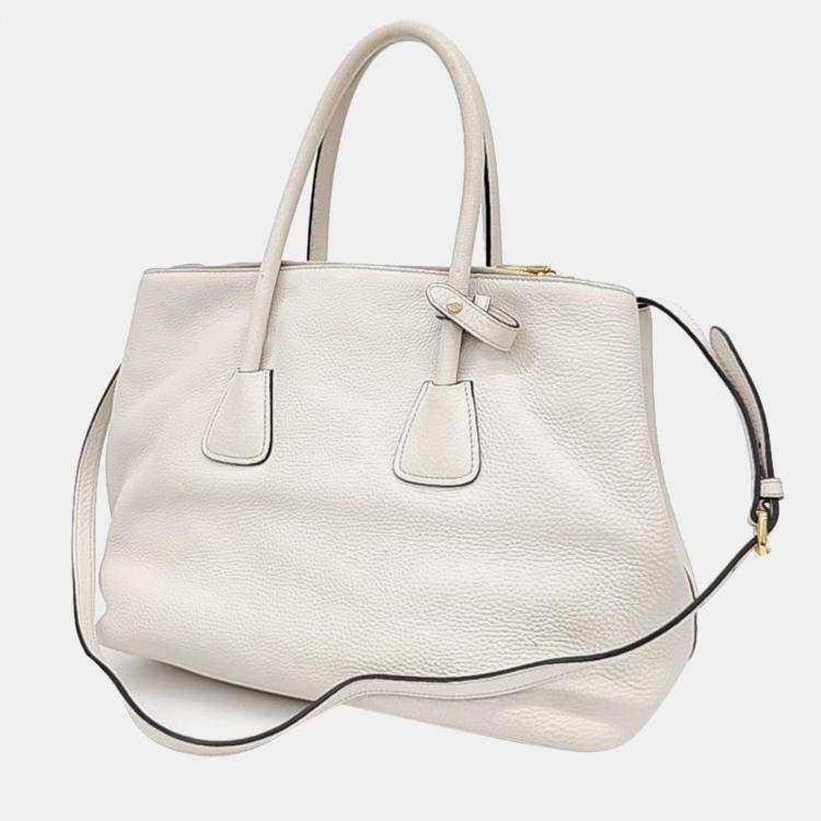 Pre Owned Prada Ivory Leather Vitello Daino Tote Bag