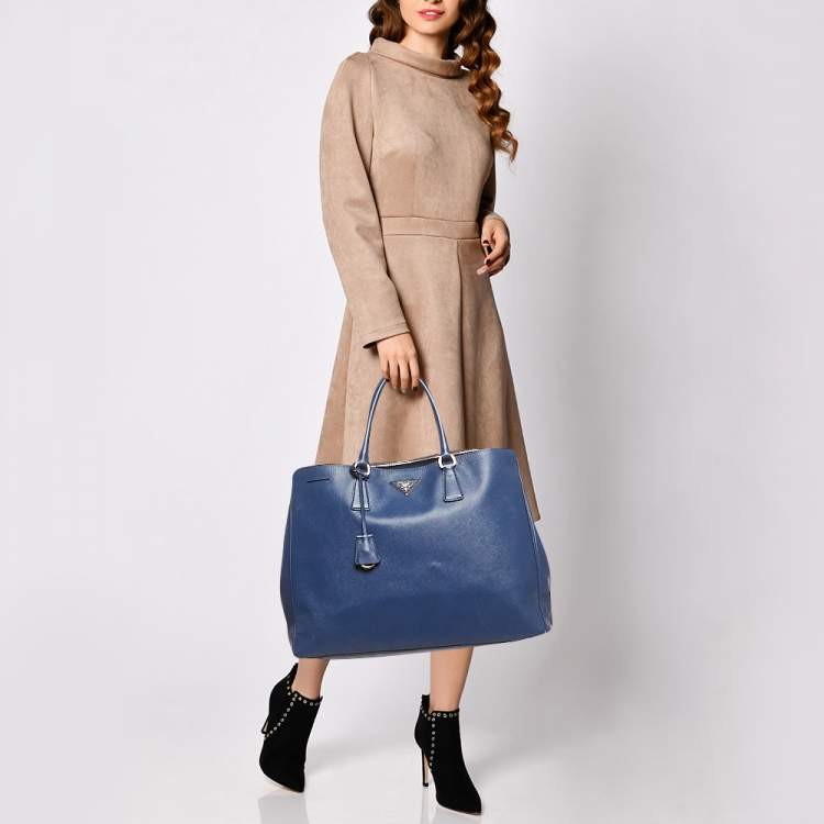 Pre Owned Prada Blue Saffiano Leather Large Galleria Tote