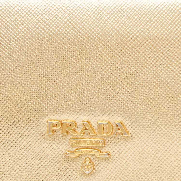 Pre Owned Prada Gold Saffiano Leather Business Card Case