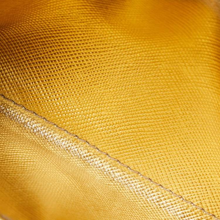 Pre Owned Prada Gold Saffiano Leather Business Card Case