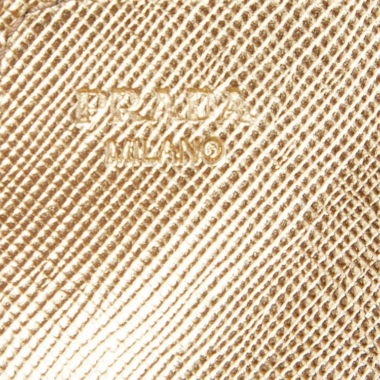 Pre Owned Prada Gold Saffiano Leather Business Card Case