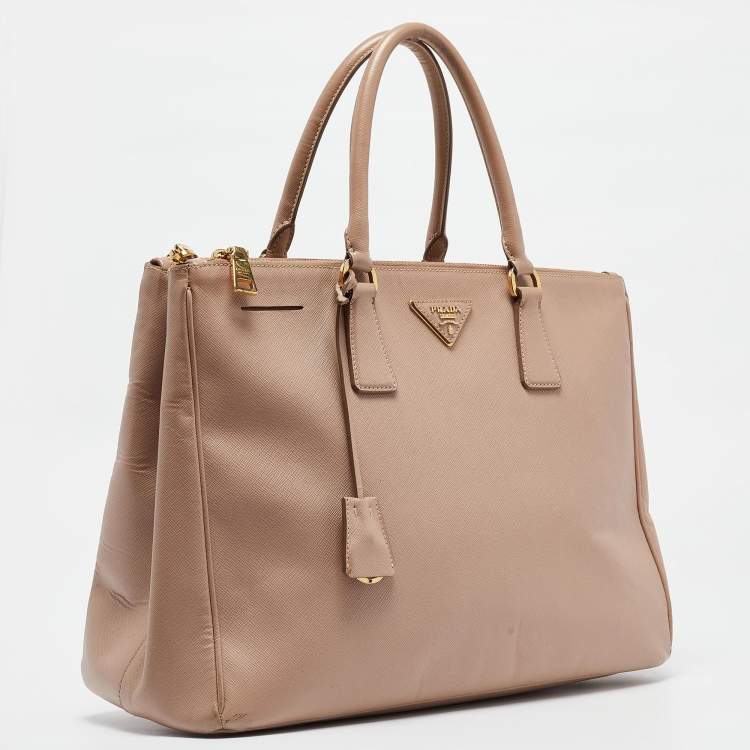 Pre Owned Prada Light Pink Saffiano Lux Leather Large Double Zip Tote