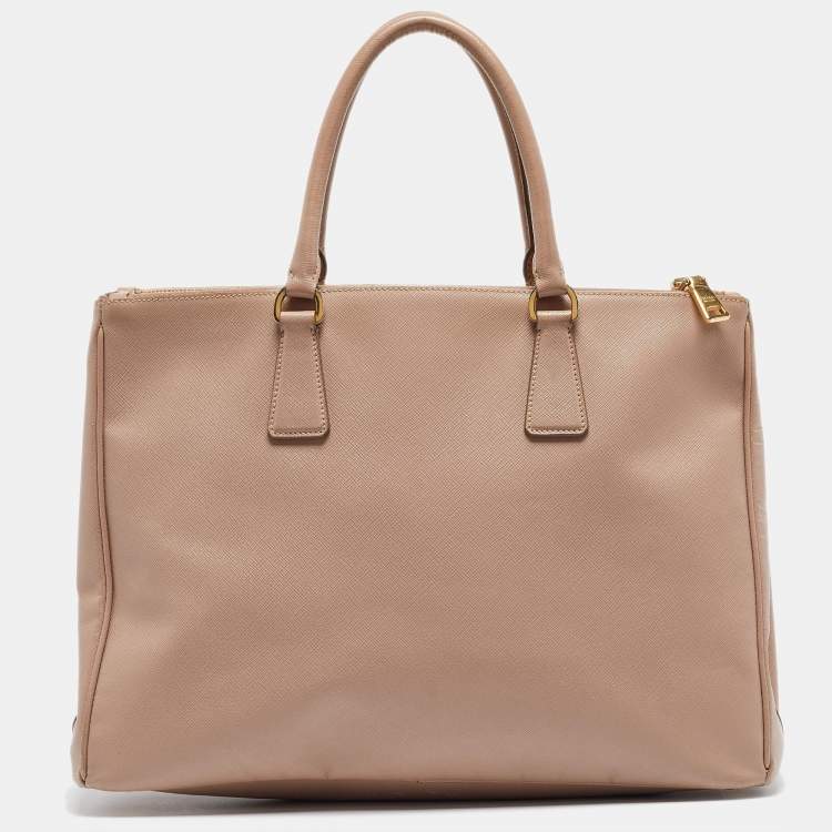 Pre Owned Prada Light Pink Saffiano Lux Leather Large Double Zip Tote