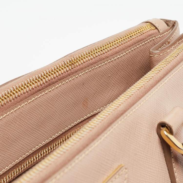 Pre Owned Prada Light Pink Saffiano Lux Leather Large Double Zip Tote