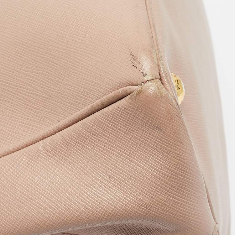 Pre Owned Prada Light Pink Saffiano Lux Leather Large Double Zip Tote