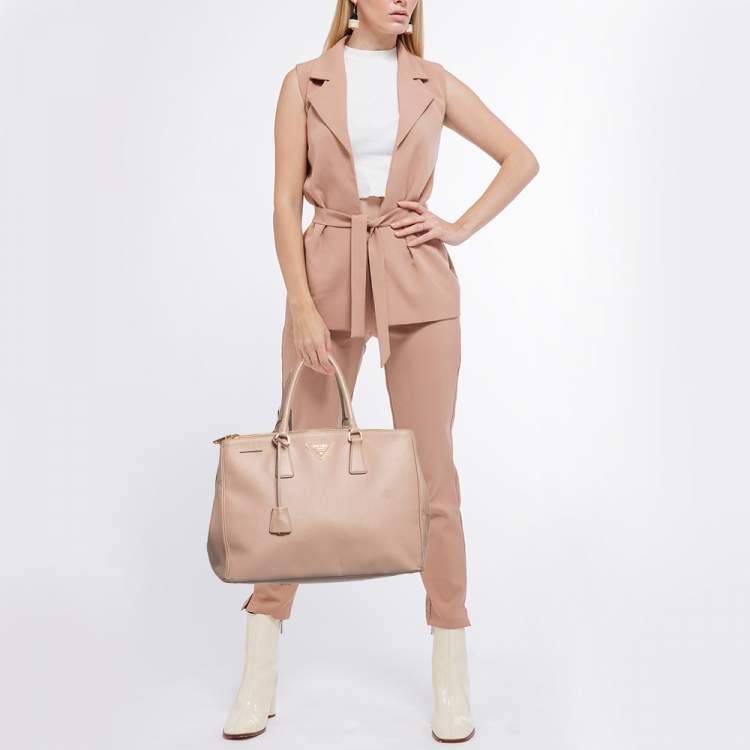 Pre Owned Prada Light Pink Saffiano Lux Leather Large Double Zip Tote