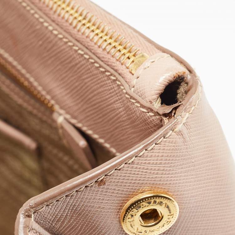 Pre Owned Prada Light Pink Saffiano Lux Leather Large Double Zip Tote