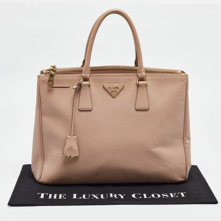 Pre Owned Prada Light Pink Saffiano Lux Leather Large Double Zip Tote