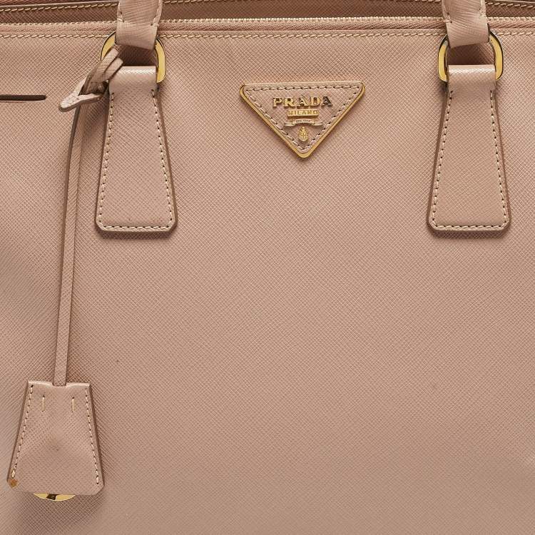 Pre Owned Prada Light Pink Saffiano Lux Leather Large Double Zip Tote