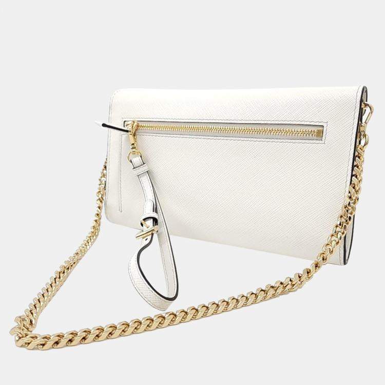 クラッチバッグ PRADA  Clutches Women Leather White Prada Triangle Mini Bag