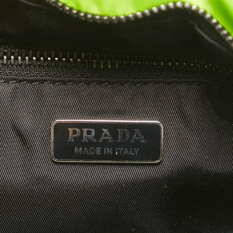 Pre Owned Prada Green Tessuto Nylon Logo Chain Clutch