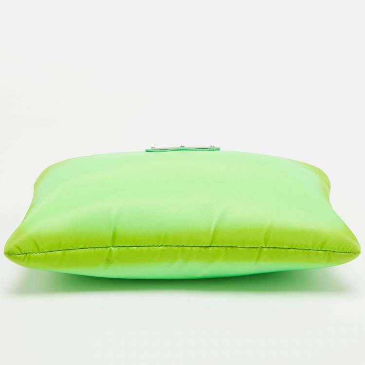 Pre Owned Prada Green Tessuto Nylon Logo Chain Clutch