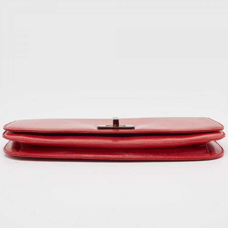 Pre Owned Prada Red Leather Turnlock Flap Clutch
