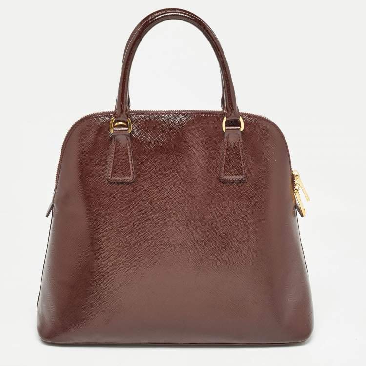 Pre Owned Prada Burgundy Saffiano Patent Leather Medium Promenade Satchel
