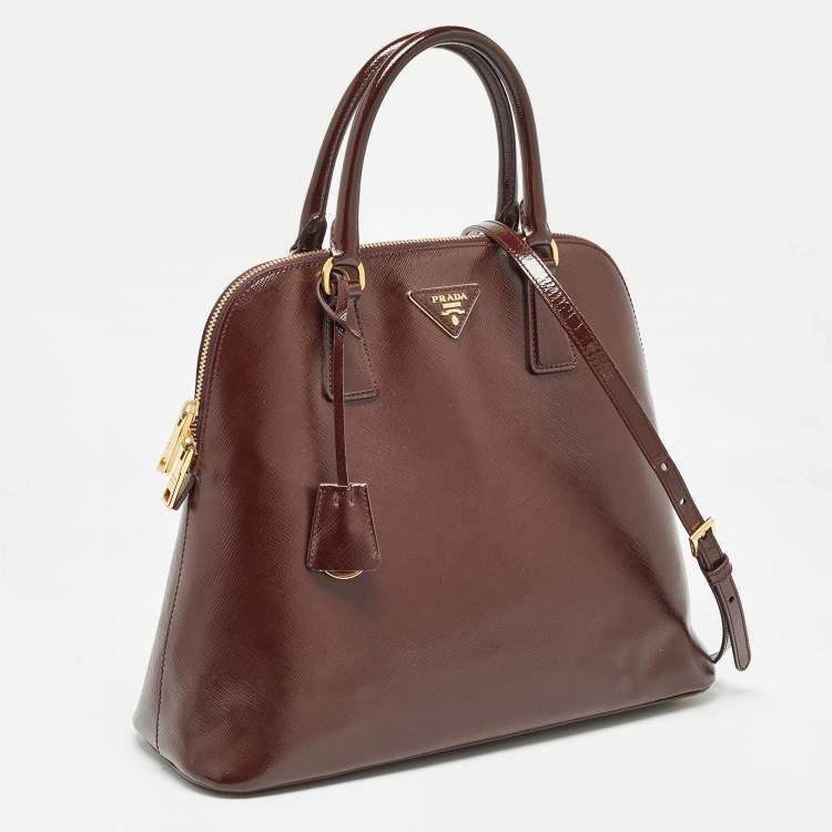 Pre Owned Prada Burgundy Saffiano Patent Leather Medium Promenade Satchel