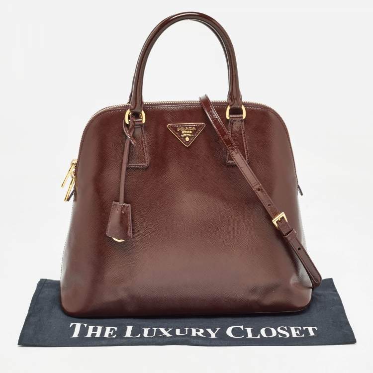 Pre Owned Prada Burgundy Saffiano Patent Leather Medium Promenade Satchel
