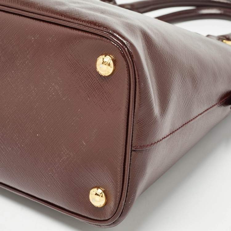 Pre Owned Prada Burgundy Saffiano Patent Leather Medium Promenade Satchel