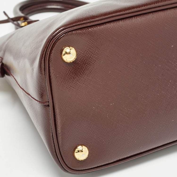 Pre Owned Prada Burgundy Saffiano Patent Leather Medium Promenade Satchel