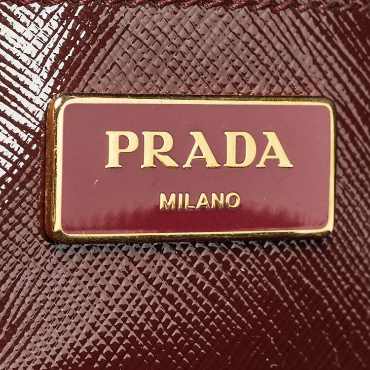 Pre Owned Prada Burgundy Saffiano Patent Leather Medium Promenade Satchel