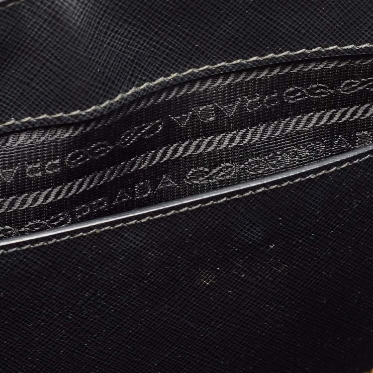 Pre Owned Prada Black Saffiano Leather Small Double Zip Tote
