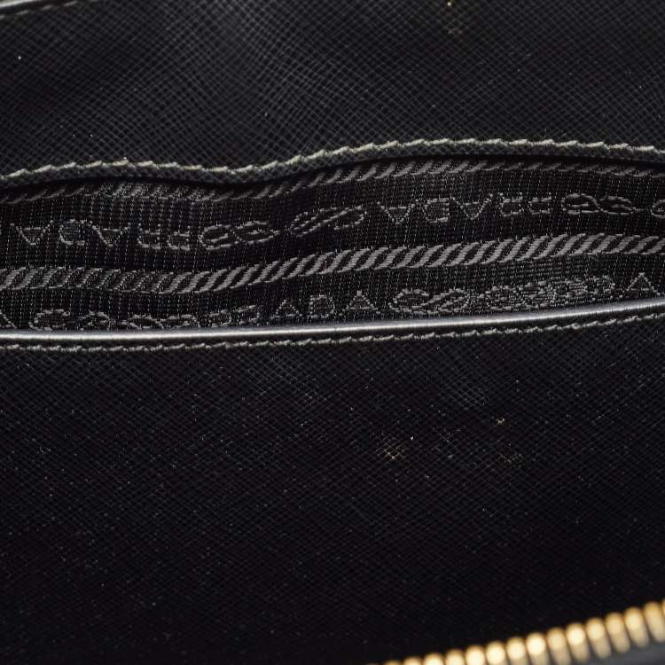 Pre Owned Prada Black Saffiano Leather Small Double Zip Tote