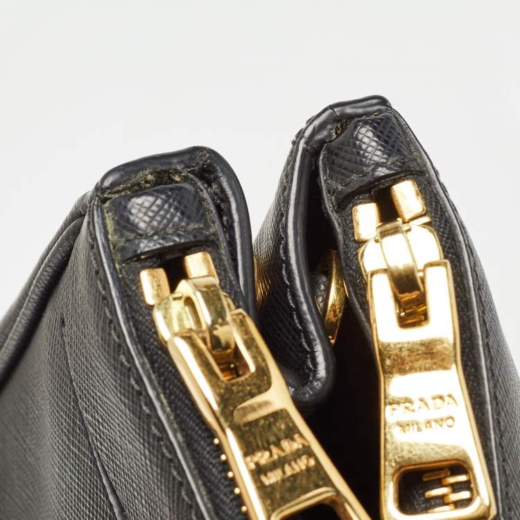 Pre Owned Prada Black Saffiano Leather Small Double Zip Tote