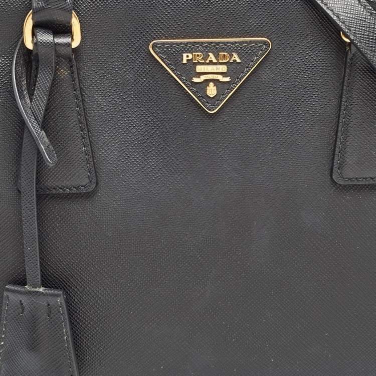 Pre Owned Prada Black Saffiano Leather Small Double Zip Tote