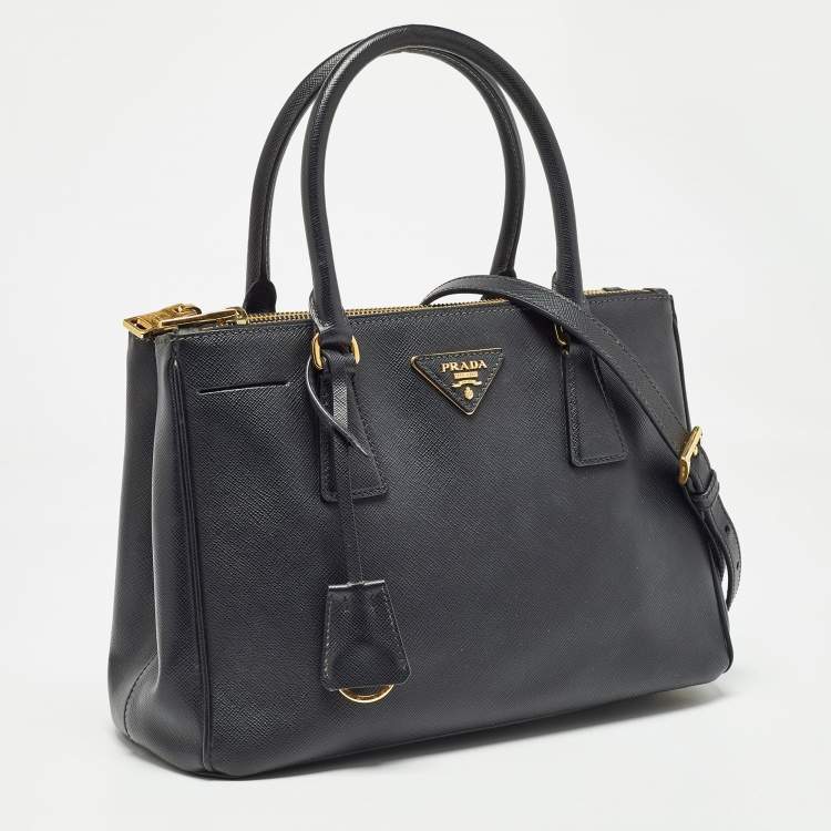 Pre Owned Prada Black Saffiano Leather Small Double Zip Tote