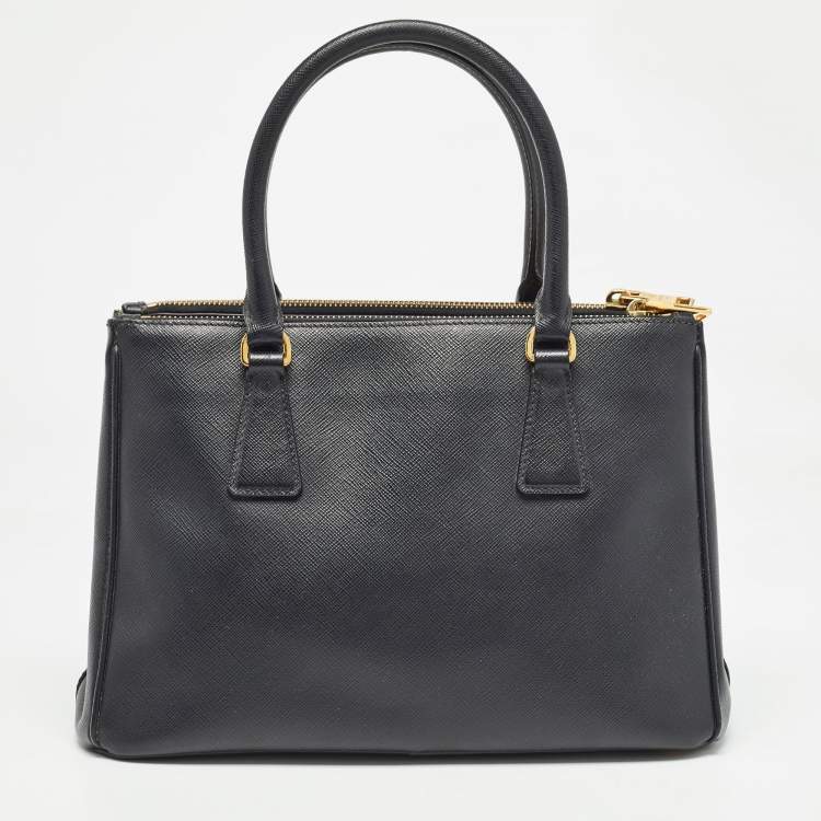 Pre Owned Prada Black Saffiano Leather Small Double Zip Tote