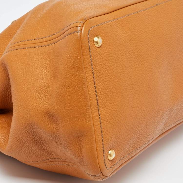 Pre Owned Prada Brown Vitello Daino Leather Open Tote