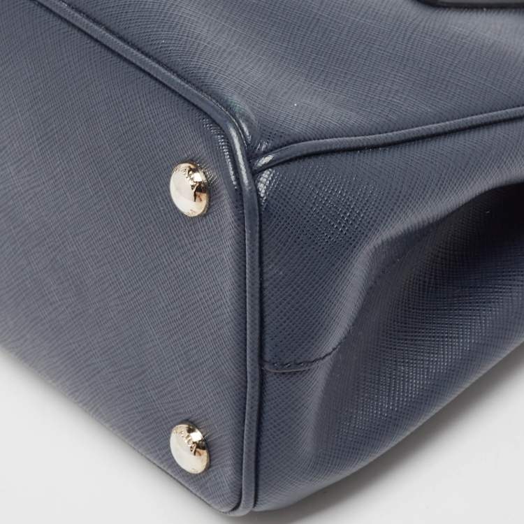 Pre Owned Prada Navy Blue Saffiano Lux Leather Small Galleria Double Zip Tote