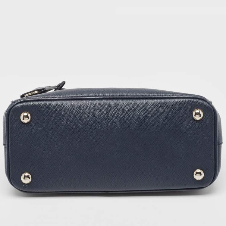 Pre Owned Prada Navy Blue Saffiano Lux Leather Small Galleria Double Zip Tote