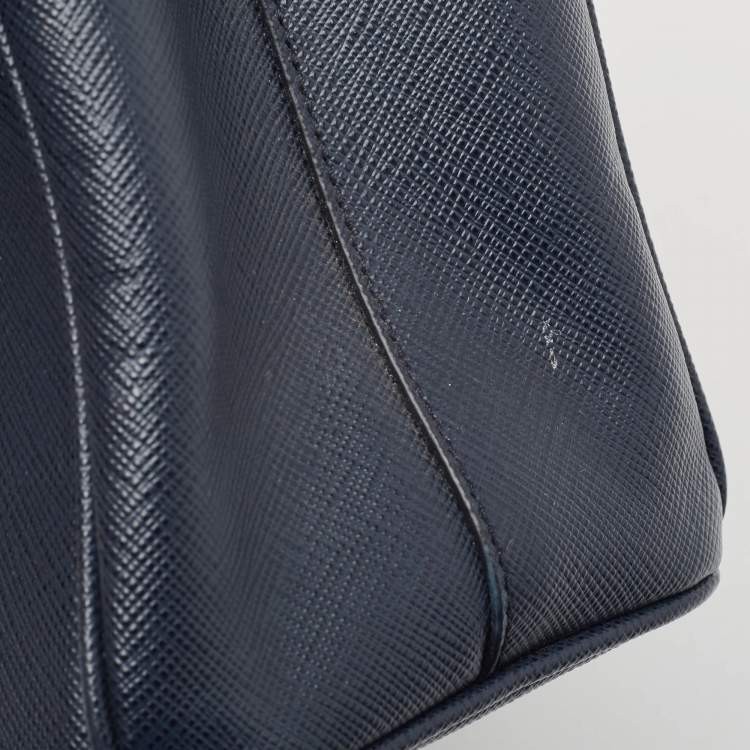 Pre Owned Prada Navy Blue Saffiano Lux Leather Small Galleria Double Zip Tote