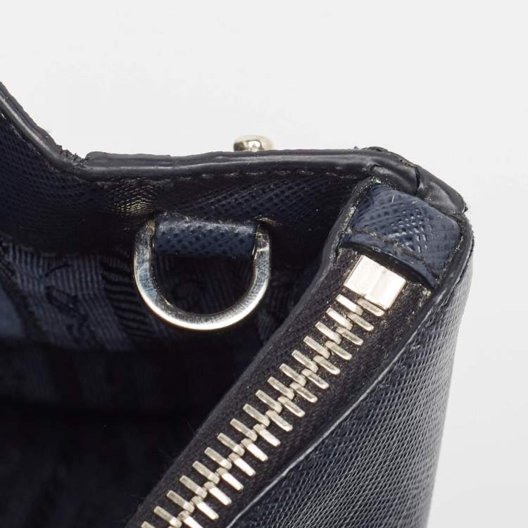 Pre Owned Prada Navy Blue Saffiano Lux Leather Small Galleria Double Zip Tote