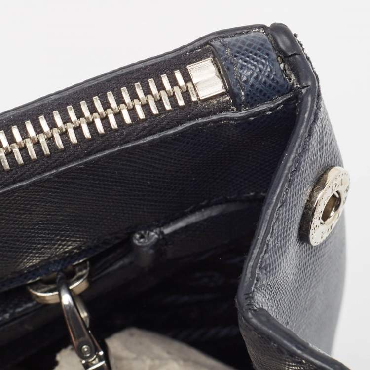 Pre Owned Prada Navy Blue Saffiano Lux Leather Small Galleria Double Zip Tote