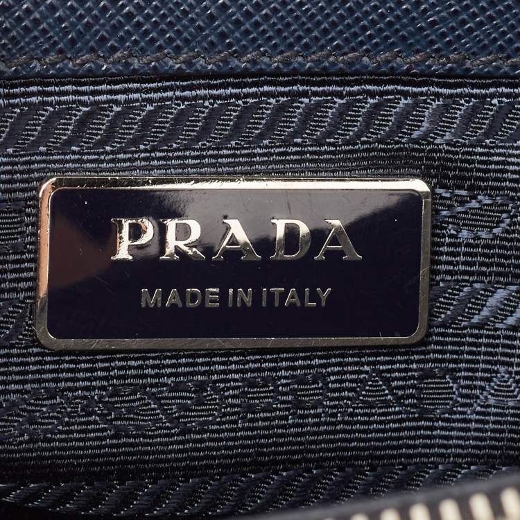 Pre Owned Prada Navy Blue Saffiano Lux Leather Small Galleria Double Zip Tote