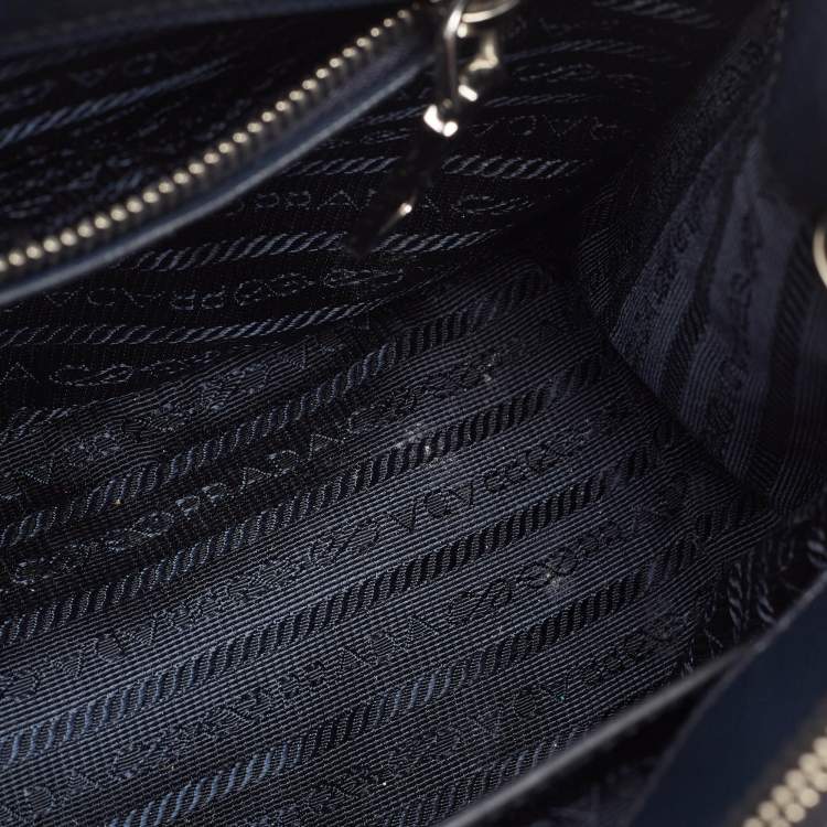 Pre Owned Prada Navy Blue Saffiano Lux Leather Small Galleria Double Zip Tote