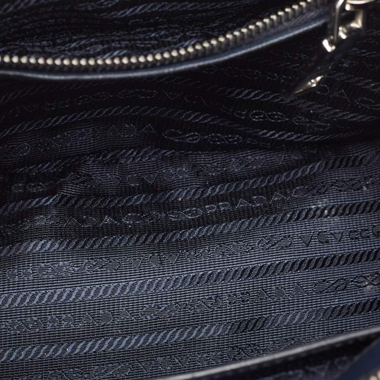 Pre Owned Prada Navy Blue Saffiano Lux Leather Small Galleria Double Zip Tote