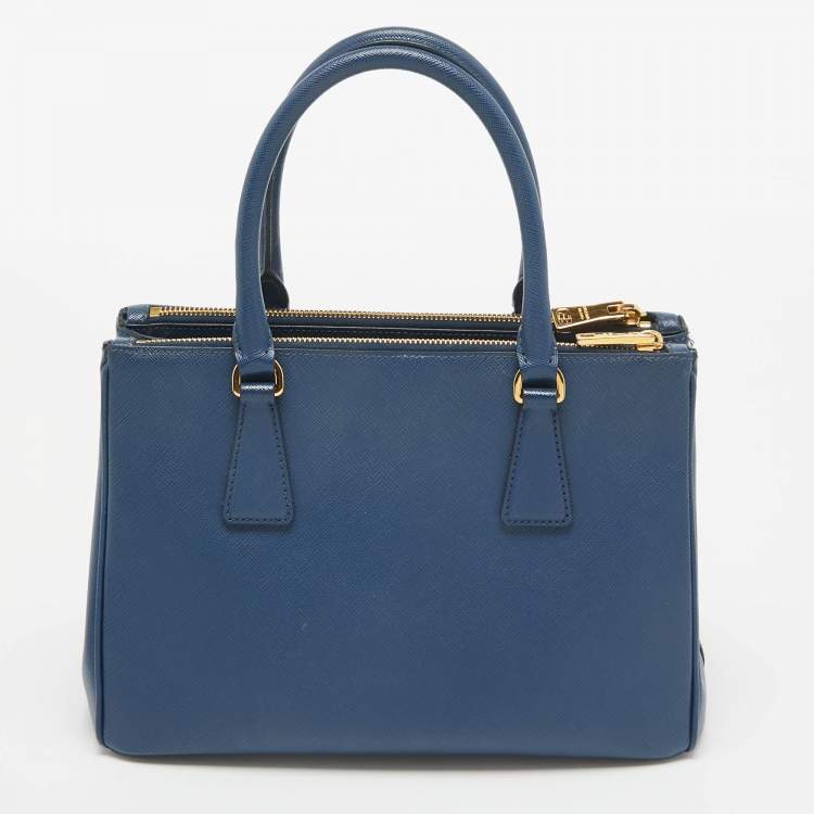 Pre Owned Prada Blue Saffiano Lux Leather Medium Galleria Tote