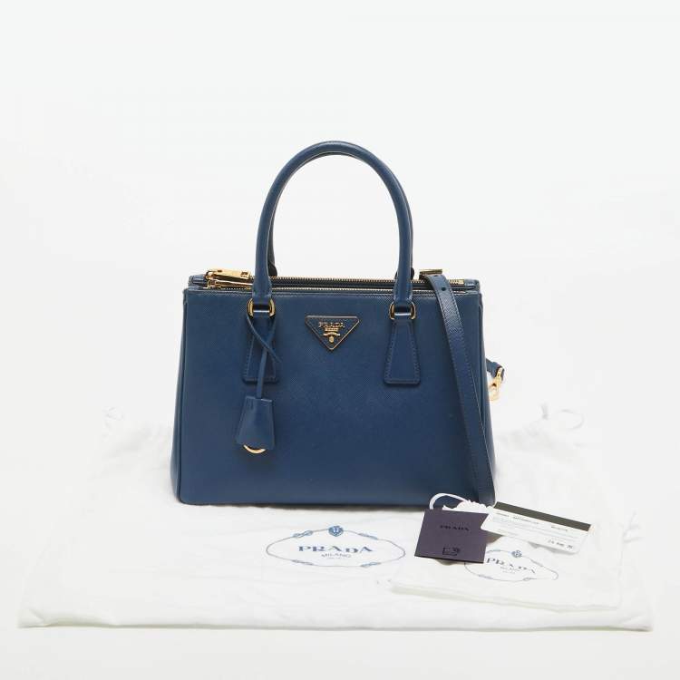 Pre Owned Prada Blue Saffiano Lux Leather Medium Galleria Tote