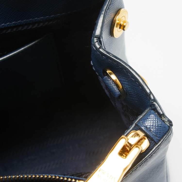 Pre Owned Prada Blue Saffiano Lux Leather Medium Galleria Tote