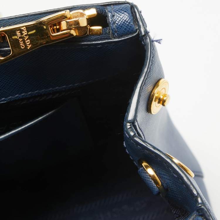 Pre Owned Prada Blue Saffiano Lux Leather Medium Galleria Tote