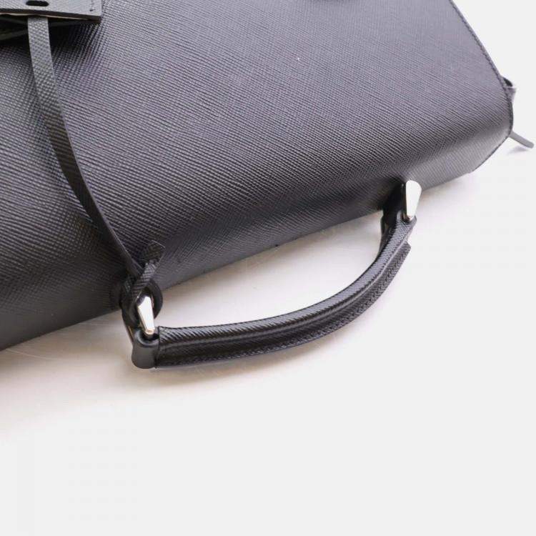 Pre Owned Prada Black Saffiano Trimmed Small Tessuto Flap-Top Briefcase
