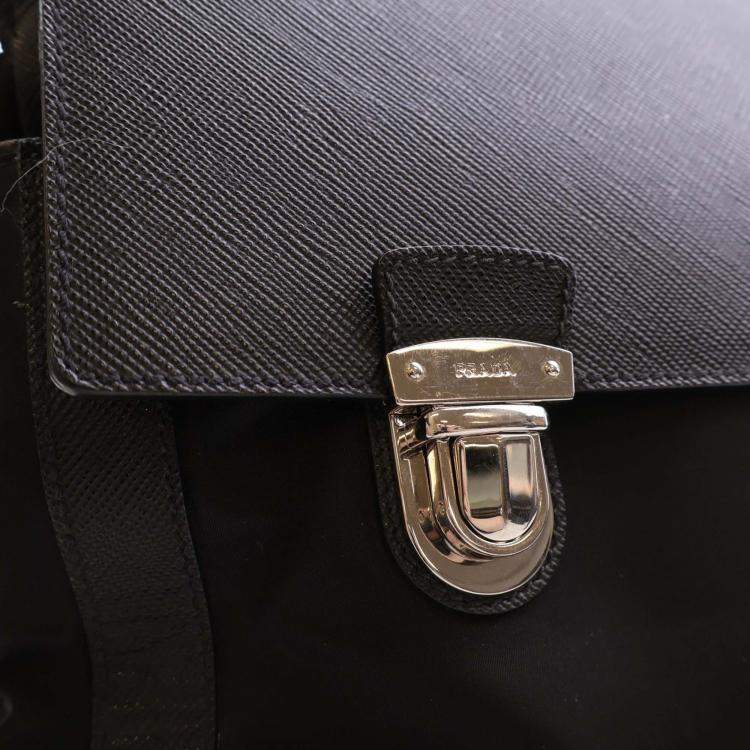 Pre Owned Prada Black Saffiano Trimmed Small Tessuto Flap-Top Briefcase