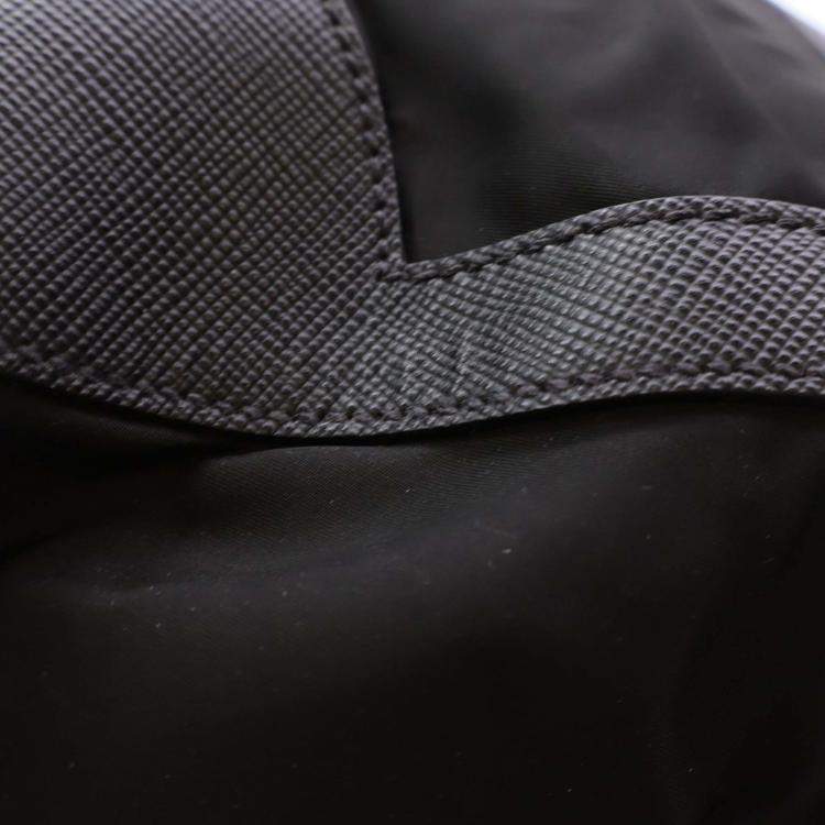 Pre Owned Prada Black Saffiano Trimmed Small Tessuto Flap-Top Briefcase
