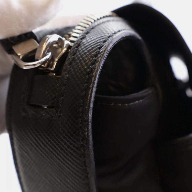 Pre Owned Prada Black Saffiano Trimmed Small Tessuto Flap-Top Briefcase