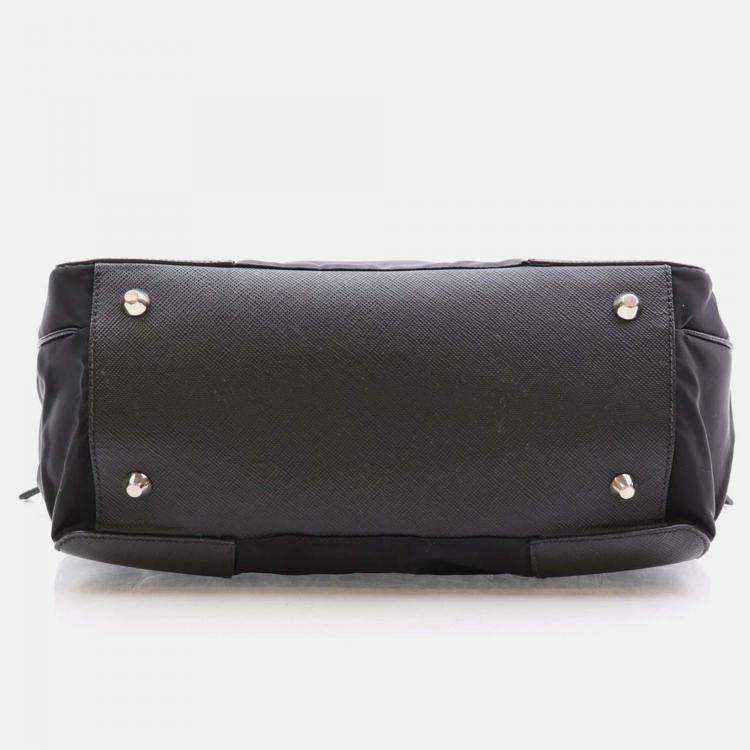 Pre Owned Prada Black Saffiano Trimmed Small Tessuto Flap-Top Briefcase
