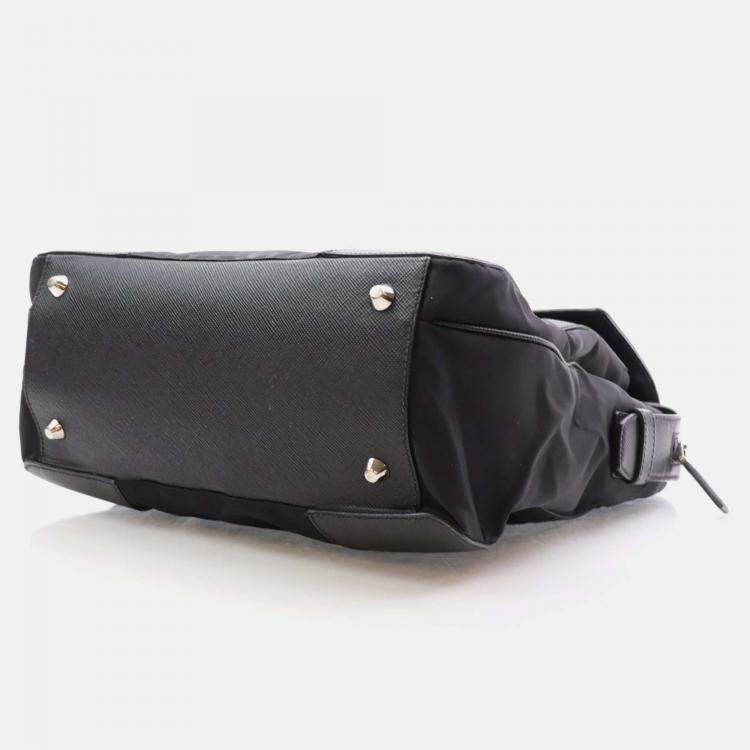Pre Owned Prada Black Saffiano Trimmed Small Tessuto Flap-Top Briefcase
