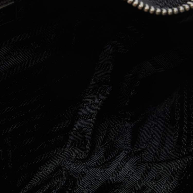 Pre Owned Prada Black Leather Logo Hobo